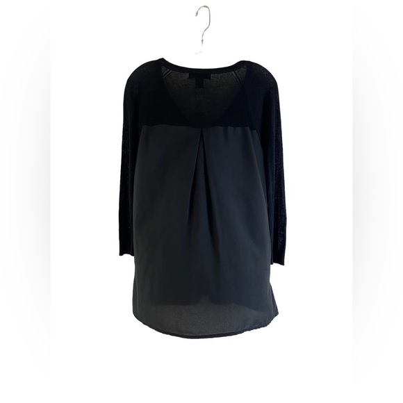 August Silk Linen Blend Black Top Size Petite Small HSH Spring - Picture 2 of 7